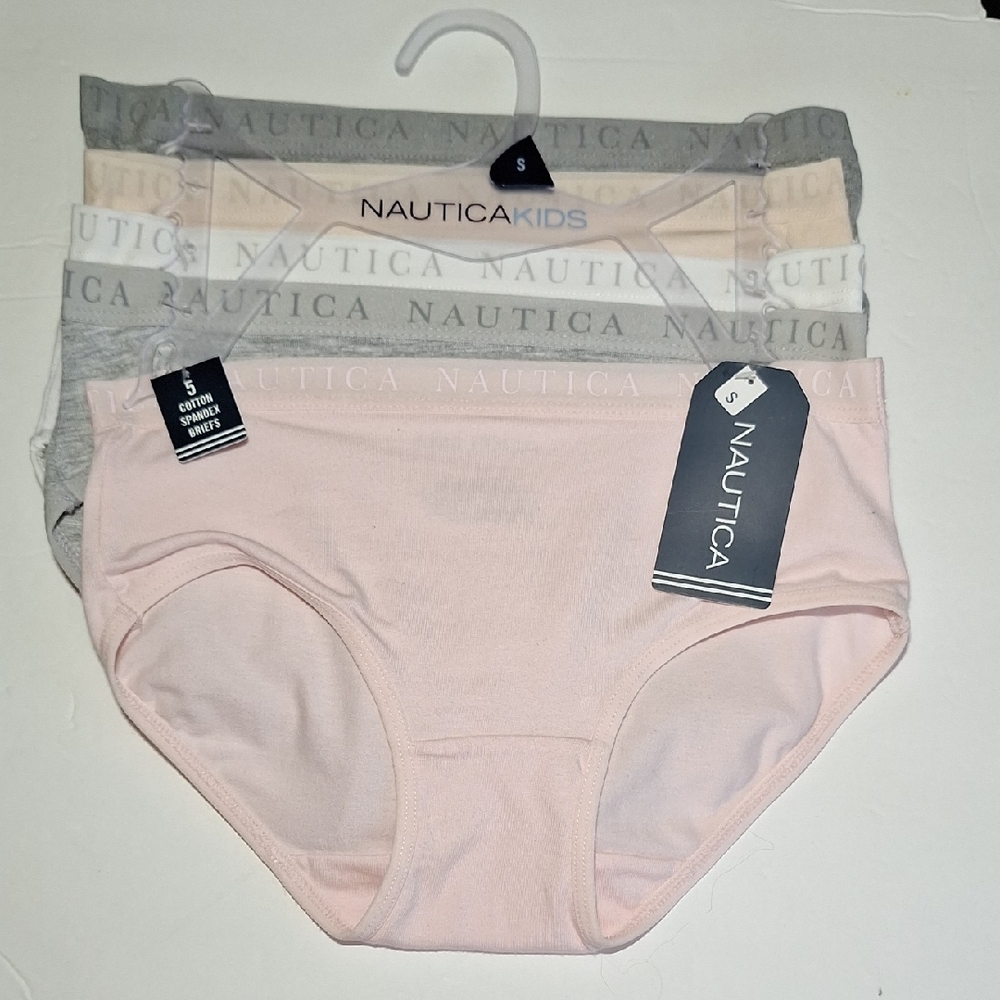 Nautica Kids Briefs Set Of 5 - Soft Pink, Light Gray, Classic White NWT